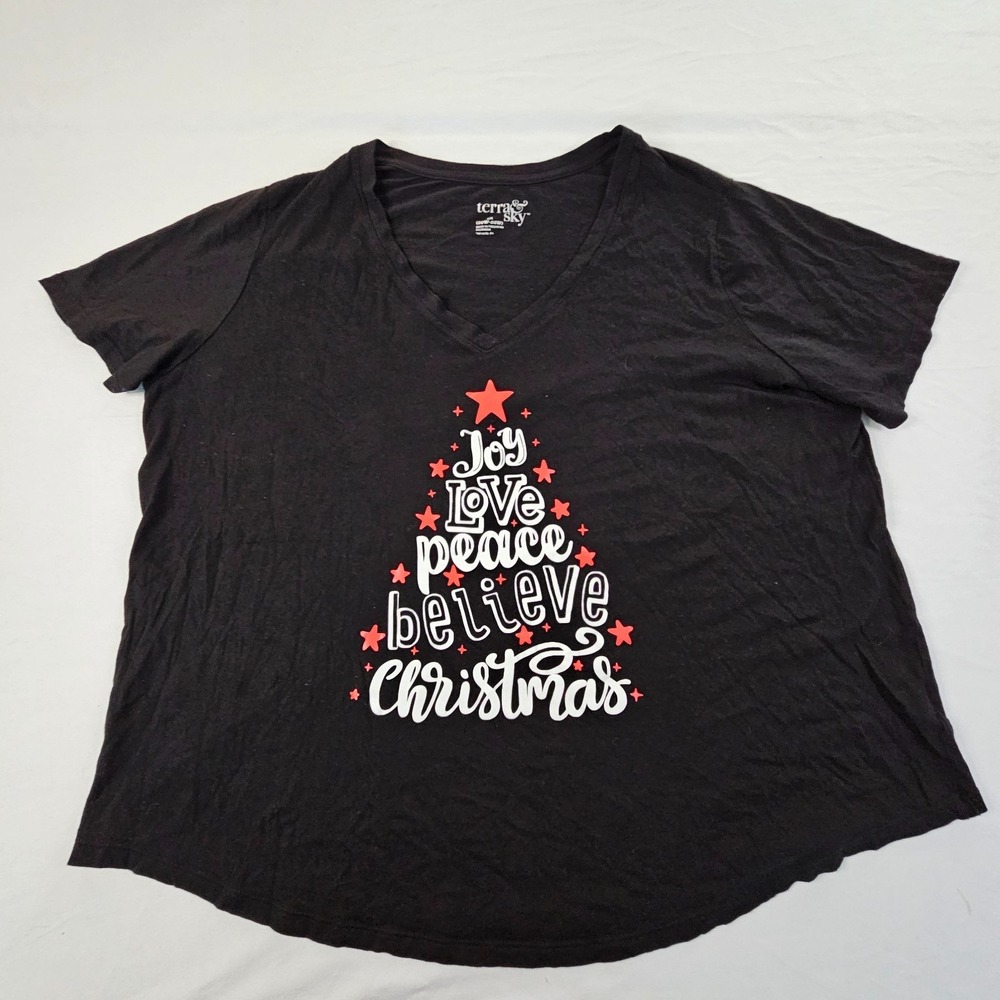 Terra‎ & Sky Christmas Tree Black Short Sleeve T-Shirt 2X